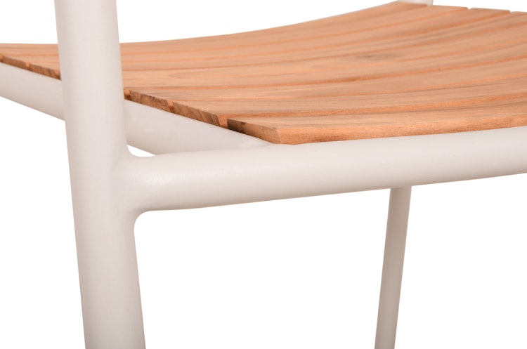 Garden Pleasure Gartenmöbel Set CARMEL, Tisch 150 x 90 + 4 Stapelsessel, Stahl Weiß / Teak / Rope