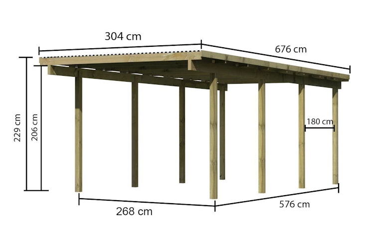 Karibu Carport Einzelcarport Eco 1/2 - kesseldruckimprägniert