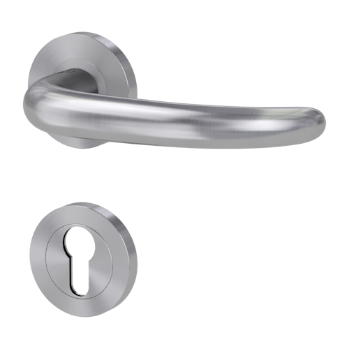 Griffwerk ULMER GRIFF PROF | DESIGN MANUFAKTUR FS -Edelstahl matt -Rosettengarnitur -Schraubt. -PZ -Stift 9mm -TS 38-50mm