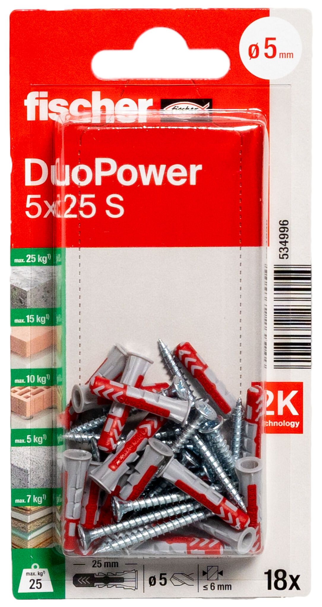 FISCHER Universaldübel Duopower 5x25 S K 534996