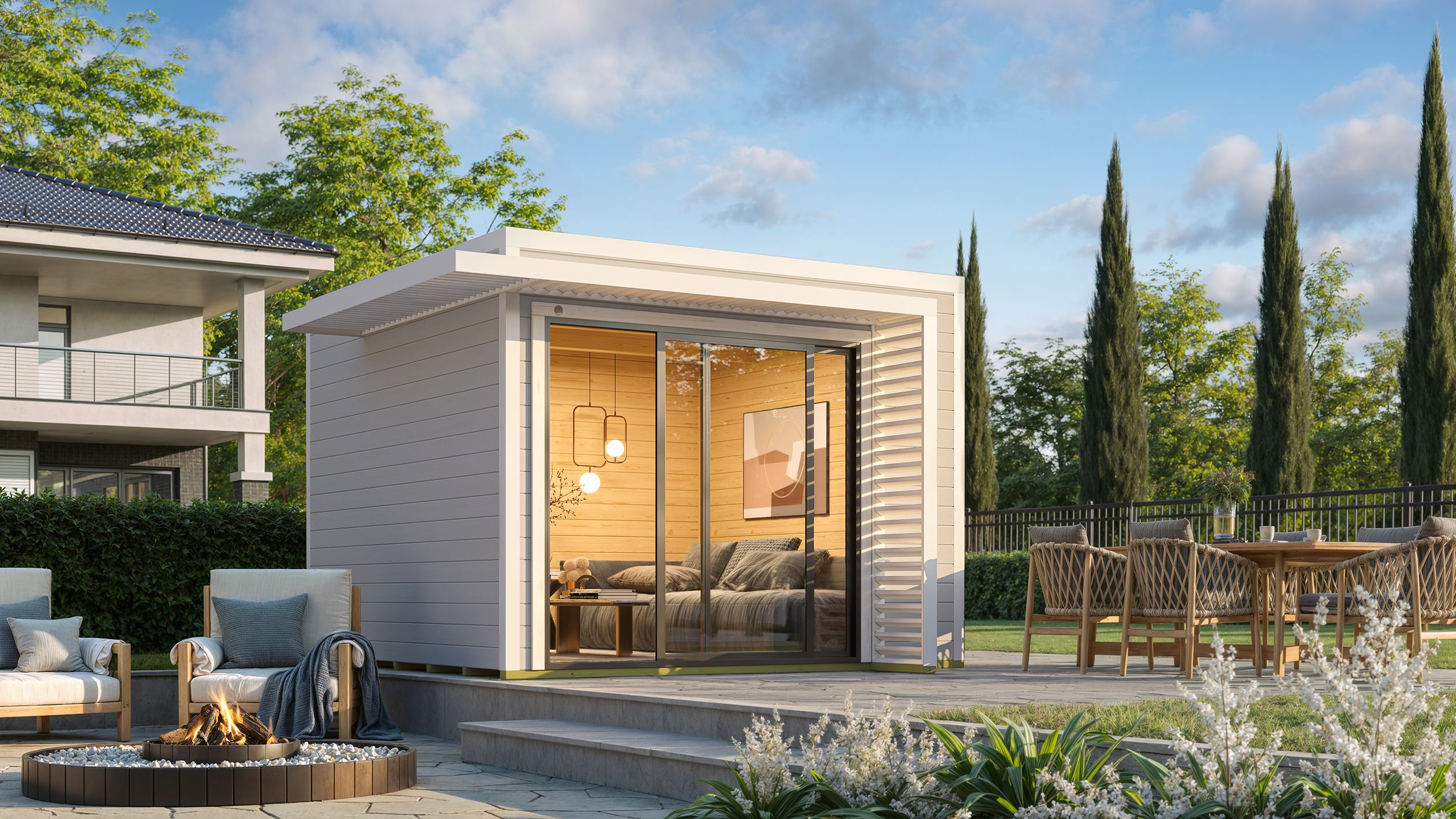 Weka Design Gartenhaus Pure Garden Amberley mit Aluminium-Schiebetür - 28 mm