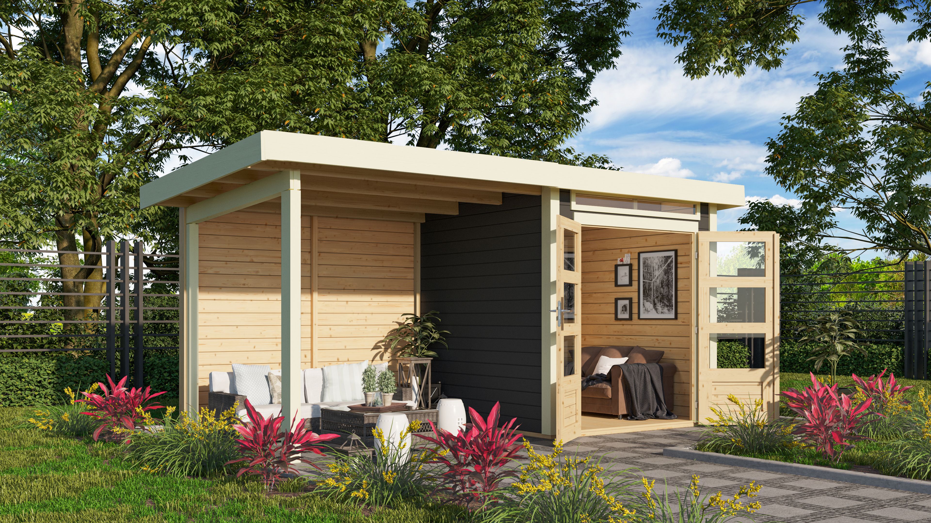 Karibu Woodfeeling Gartenhaus Kandern 1/2/3 mit 235 cm Schleppdach + Rückwand