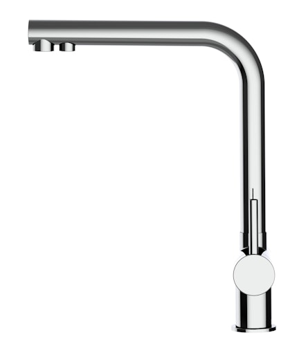 3 Wege Wasserhahn Küchenarmatur, Edelstahl Massiv mit 360° schwenkbarem L-Auslauf, Hochglanz Poliert