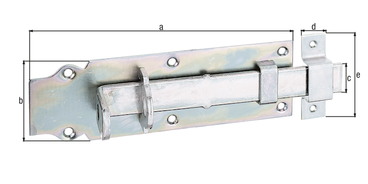 Alberts® Schlossriegel, m. flachem Griff, gerade, m. Schlaufe, galvanisch verzinkt dickschichtpassiviert, Platte LxB200x64mm 116798