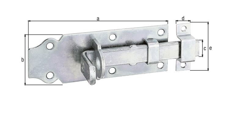 Alberts® Schlossriegel ,m .flachem Griff, gerade, m. Schlaufe, galvanisch verzinkt dickschichtpassiviert, Platte LxB120x44mm 116767