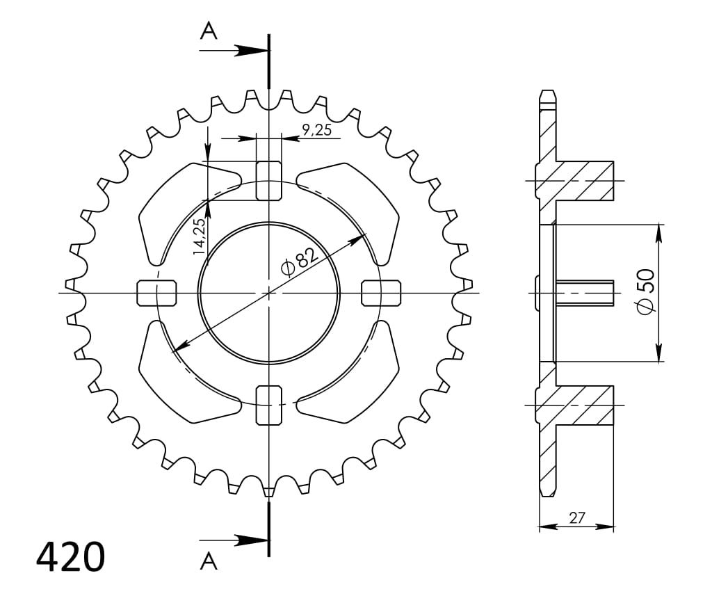 Supersprox Stahl-Kettenrad 420 42Z (Schwarz)