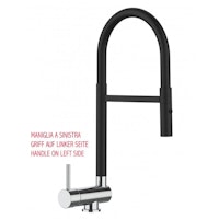 Wasserhahn Vorfenster Küchenarmatur, Umklappbar 6 CM, LINKER HEBEL, mit 360° schwenkbarem Auslauf abnehmbare 2 strahl Handbrause, Schwarz Matt und Verchromt