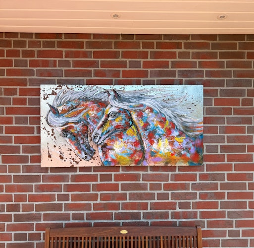 3D Metallbild 2 Pferde 140 x 70 cm, Stahlblech