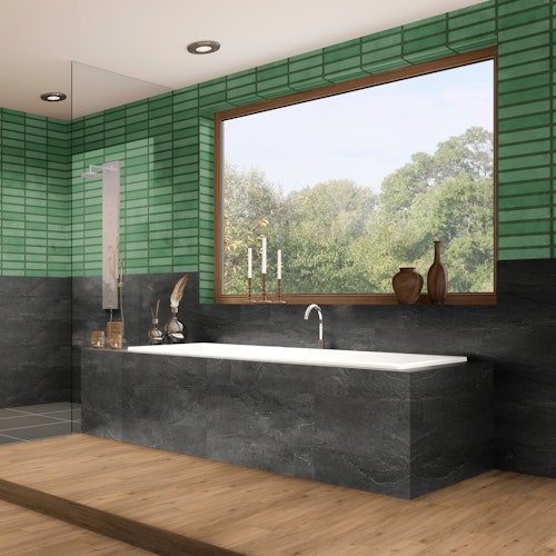 Revét Vinyl Wandfliese Butcherblock Grün Hochglanz 120 x 60 cm