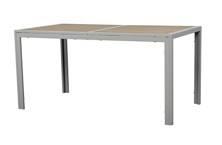 Garden Pleasure Gartenmöbel Set PALENA, Tisch 150 x 80 cm + 6 Stapelsessel, Stahl Grau / Nonwood Holz-Optik / Kunststoffgewebe