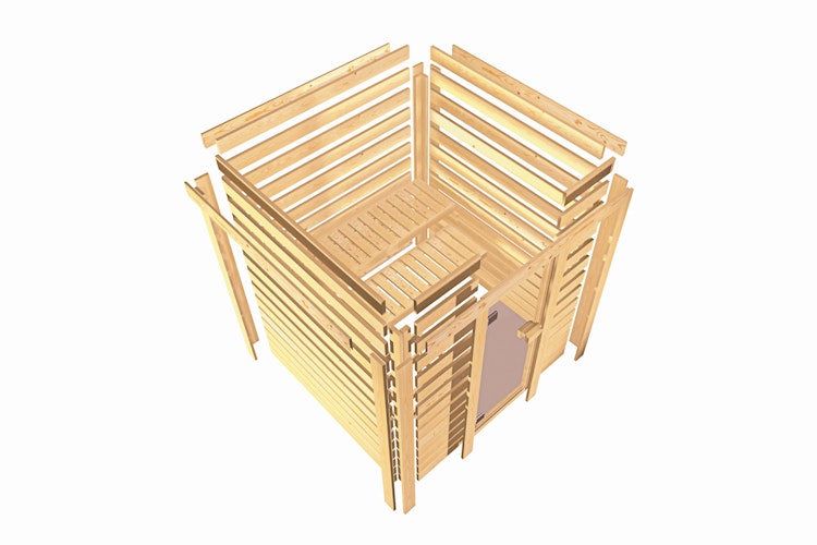 Karibu Sauna Yuma - Massivholzsauna mit Eckeinstieg 38 mm inkl. gratis Sauna-Zubehörset im Wert von 234,94 €