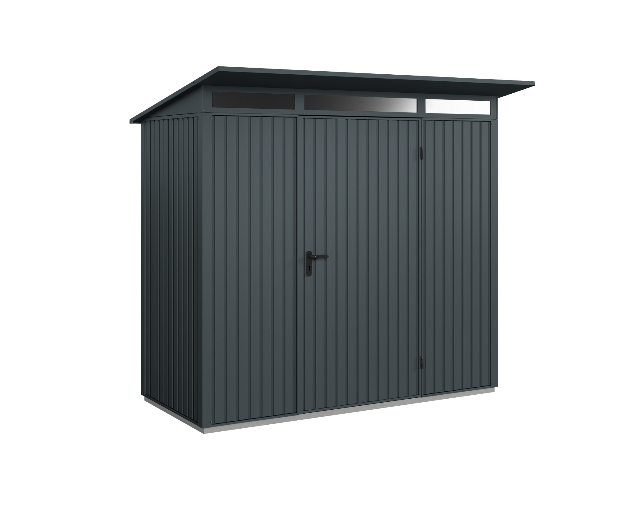 Thumbnail - Hörmann Metall-Gerätehaus EcoStar Premiumline mit Pultdach B 238 x 107,8 cm (Typ 1), Motiv Modern (mit schmalen Lamellen...