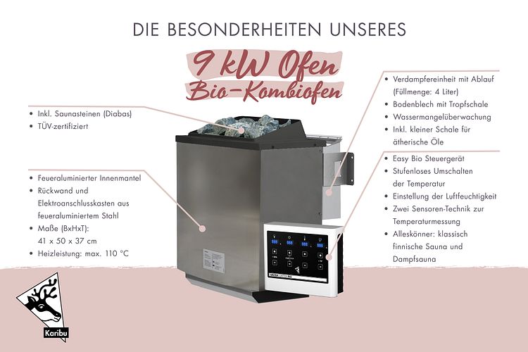 Karibu 9 kW Bio-Kombiofen Saunaofen anthrazit inkl. Steuergerät EASY weiß - Sparset
