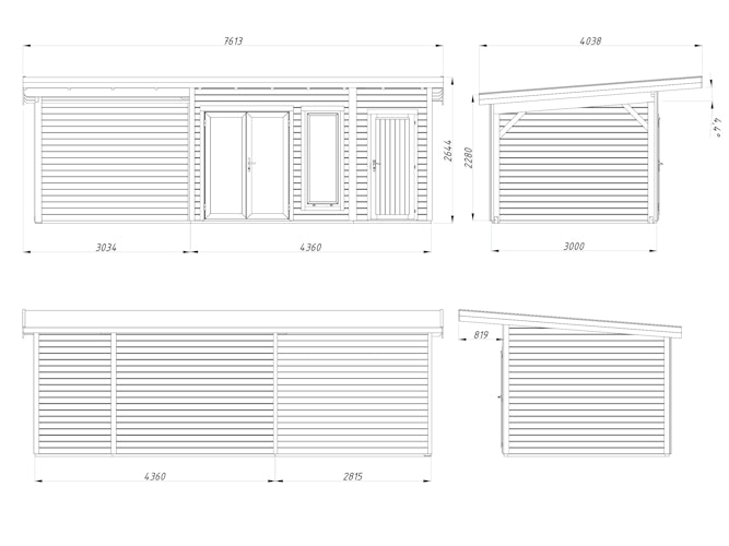Palmako Gartenhaus Aurelia 12,4+7,9 m² - 44 mm