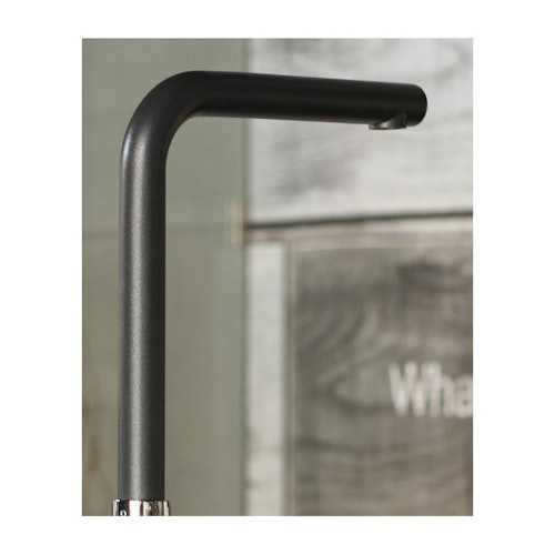 Wasserhahn Küchenarmatur, QU, mit 360° schwenkbarem L-Auslauf, Verchromt / Schwarz Granit