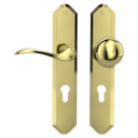 Vorschaubild Griffwerk AMADEUS -Messing Optik Langschild-Garnitur -sichtbar verschraubt -Knopf R21 -WL -TS 40-45mm