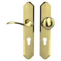 Griffwerk AMADEUS -Messing Optik Langschild-Garnitur -sichtbar verschraubt -Knopf R21 -WL -TS 40-45mm