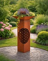 Badeko Säule ,,Lebensblume“ inkl. Schale & Außenbeleuchtung in Edelrostoptik