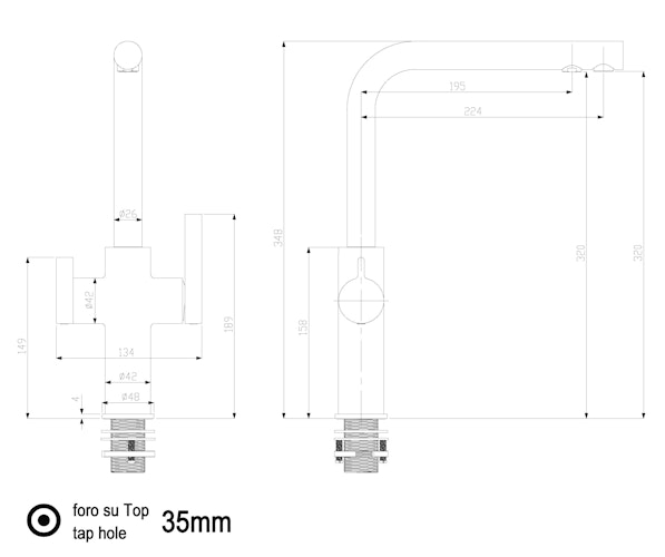 NIEDERDRUCK 3 Wege Wasserhahn Küchenarmatur, FC, mit 360° schwenkbarem L-Auslauf, Verchromt