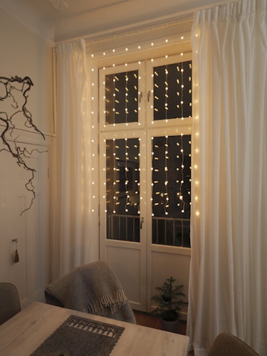 Konstsmide Weihnachtsbeleuchtung LED Lichtervorhang 120 bernsteinfarbene Schneebälle