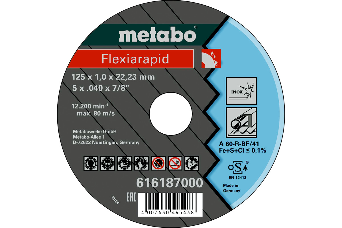 Metabo Flexiarapid 125x1,0x22,23 InoxTrennscheibegerade Ausführung