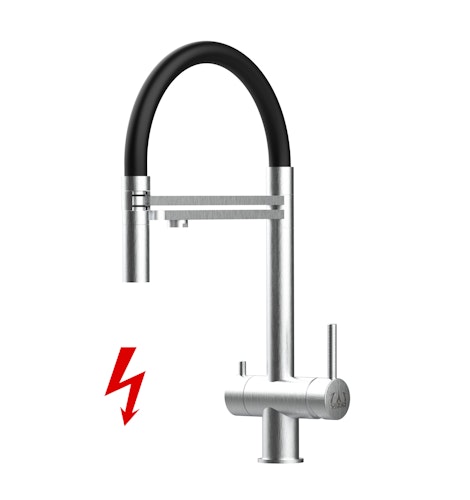 Kurzversion 45CM - NIEDERDRUCK 3 Wege Wasserhahn Küchenarmatur, Edelstahl Massiv mit 360° schwenkbarem Auslauf, abnehmbare 2 strahl Handbrause, Gebürstet / Schwarz