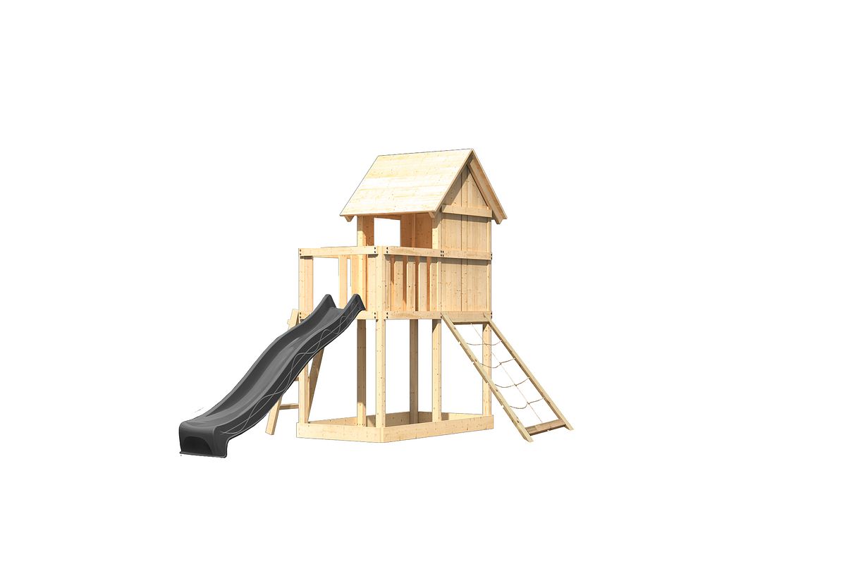 Akubi Stelzenhaus Frieda mit Wellenrutsche anthrazit und Netzrampe