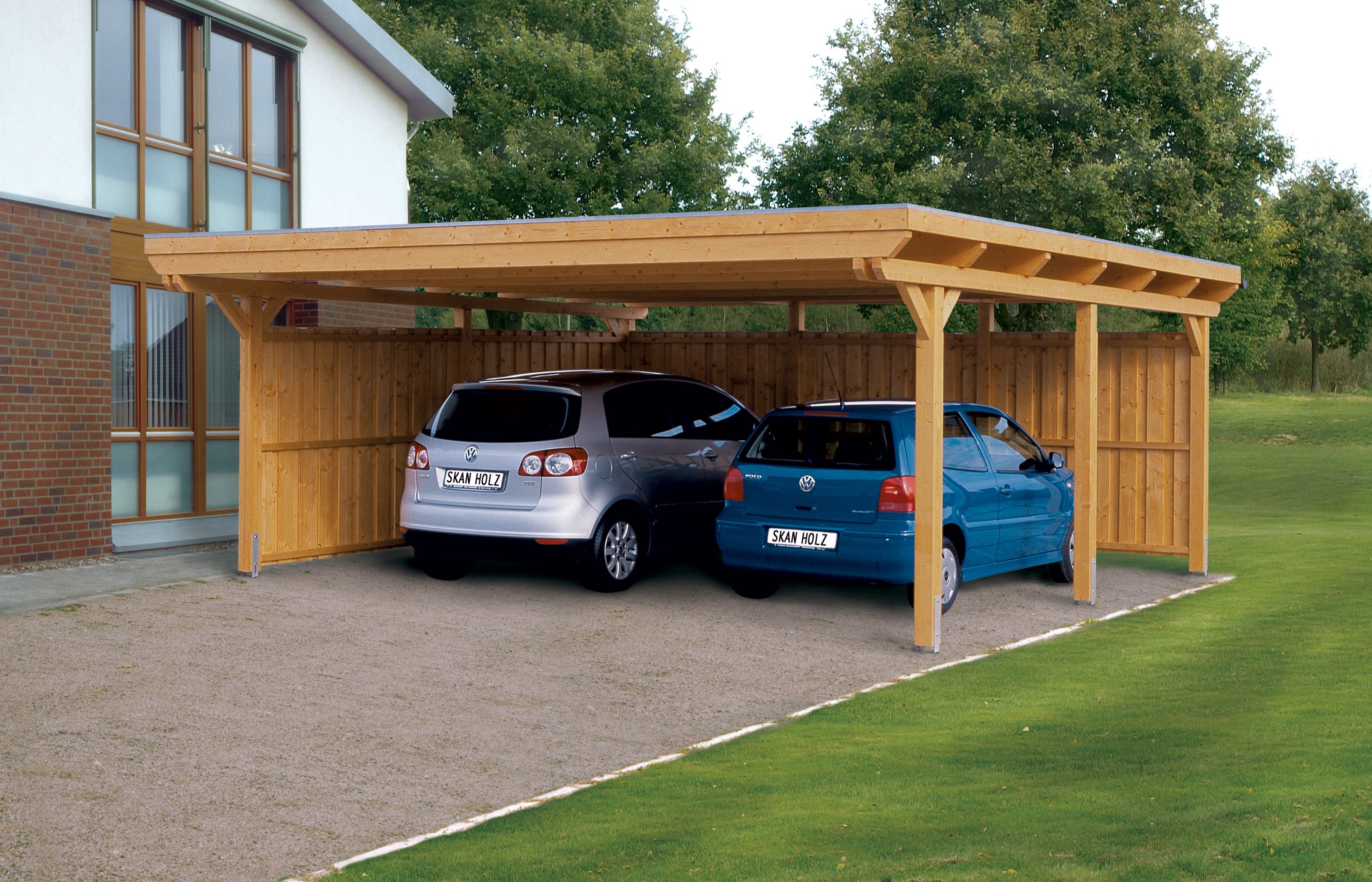 Skan Holz Emsland - Flachdach Doppelcarport aus Leimholz Breite 613 cm