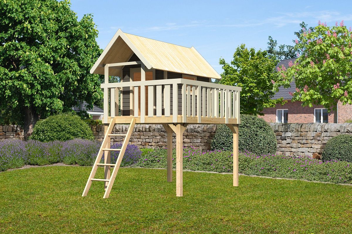 Akubi Steltzenhaus Fidel mit Satteldach terragrau naturbelassen