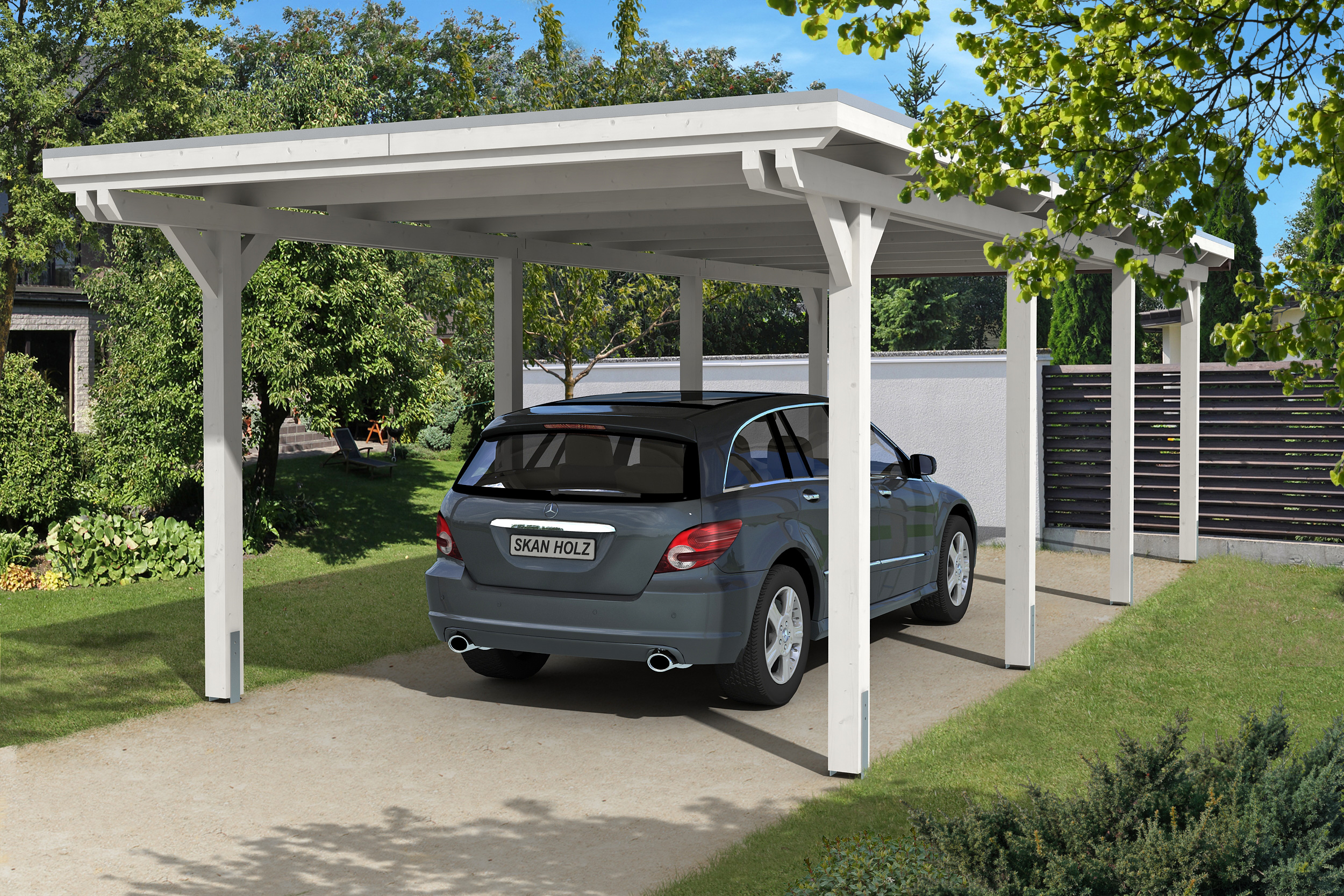 Skan Holz Emsland Flachdach Carport-354x846cm-weiß Holzcarport