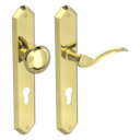 Vorschaubild Griffwerk AMADEUS -Messing Optik Langschild-Garnitur -sichtbar verschraubt -Knopf R21 -WR -TS 40-45mm