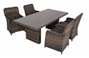 Vorschaubild Garden Pleasure Gartenmöbel Set BORDEAUX I, Tisch 200 x 100 + 4 Sessel, Polyrattan Nelkenbraun / Glasplatte / Kissen 100 % Polyester Dunkelgrau