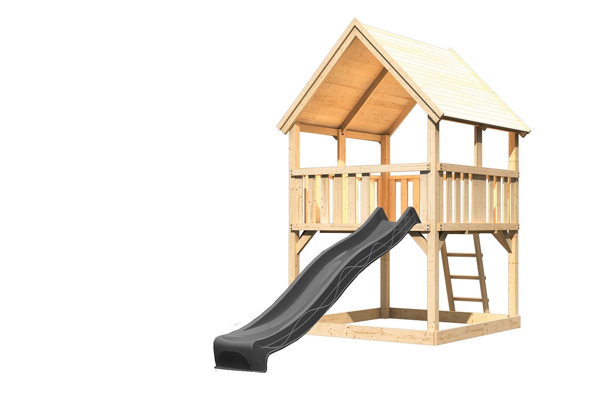 Akubi Kinderspielturm Luis inkl. Wellenrutsche (Set A)-anthrazit