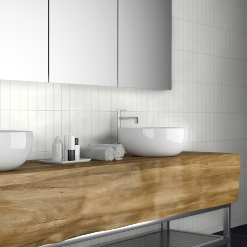 Revét Vinyl Wandfliese Butcherblock Weiß Hochglanz 120 x 60 cm