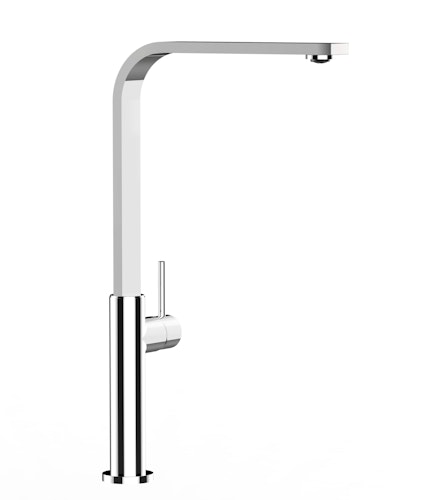 Minimalistischer Wasserhahn Küchenarmatur, TECNO, mit 360° schwenkbarem flachem Auslauf, Verchromt