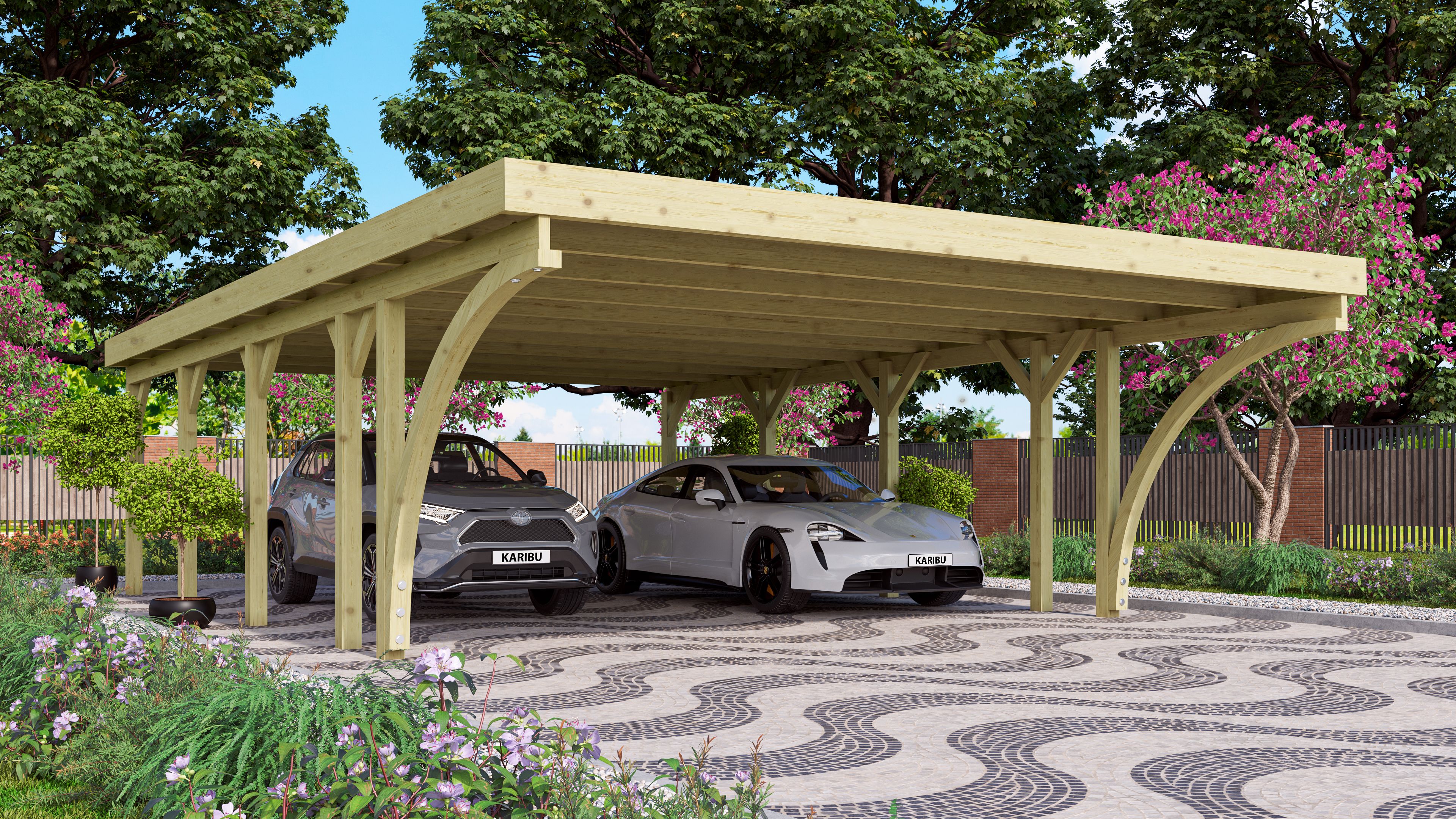 Karibu Carport Doppelcarport Classic Doppel 3 - kesseldruckimprägniert