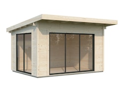 PRE:GA Gartenhaus Kandel Leimholz mit Isolierglas-Schiebetüren 400 x 300 cm naturbelassen naturbelassen