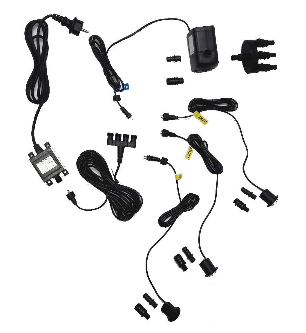 Heissner LED-Set 3 er LED für Steinbrunnen, komplett mit Pumpe, Trafo, etc. ohne Dämmerungssensor und Moosgummis (ET20-1...