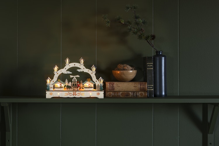 Konstsmide Weihnachtsbeleuchtung  Holzsilhouette 2 Häuser und Junge