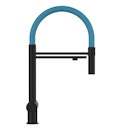 Vorschaubild Kurzversion 45 cm - 3 Wege Wasserhahn Küchenarmatur, Edelstahl Massiv mit 360° schwenkbarem Auslauf und abnehmbare 2 strahl Handbrause, PVD Schwarz Matt / Hellblau