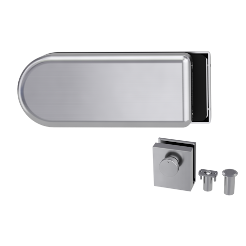 Griffwerk SMILE 1.0 -Alu EV1 -Ganzglas- türbeschlagset -3-teiliger Bandsatz -ohne Griff mit Türschnäpper/Feststellset -Gegenkasten