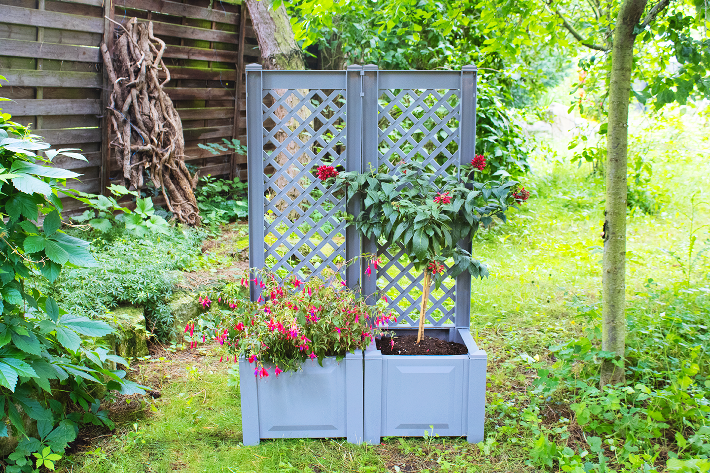 KHW Pflanzkasten klein mit Spalier 43 cm, grau - 2er Set