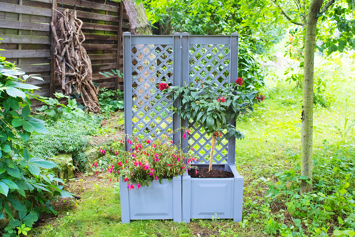 KHW Pflanzkasten klein mit Spalier 43 cm, grau - 2er Set