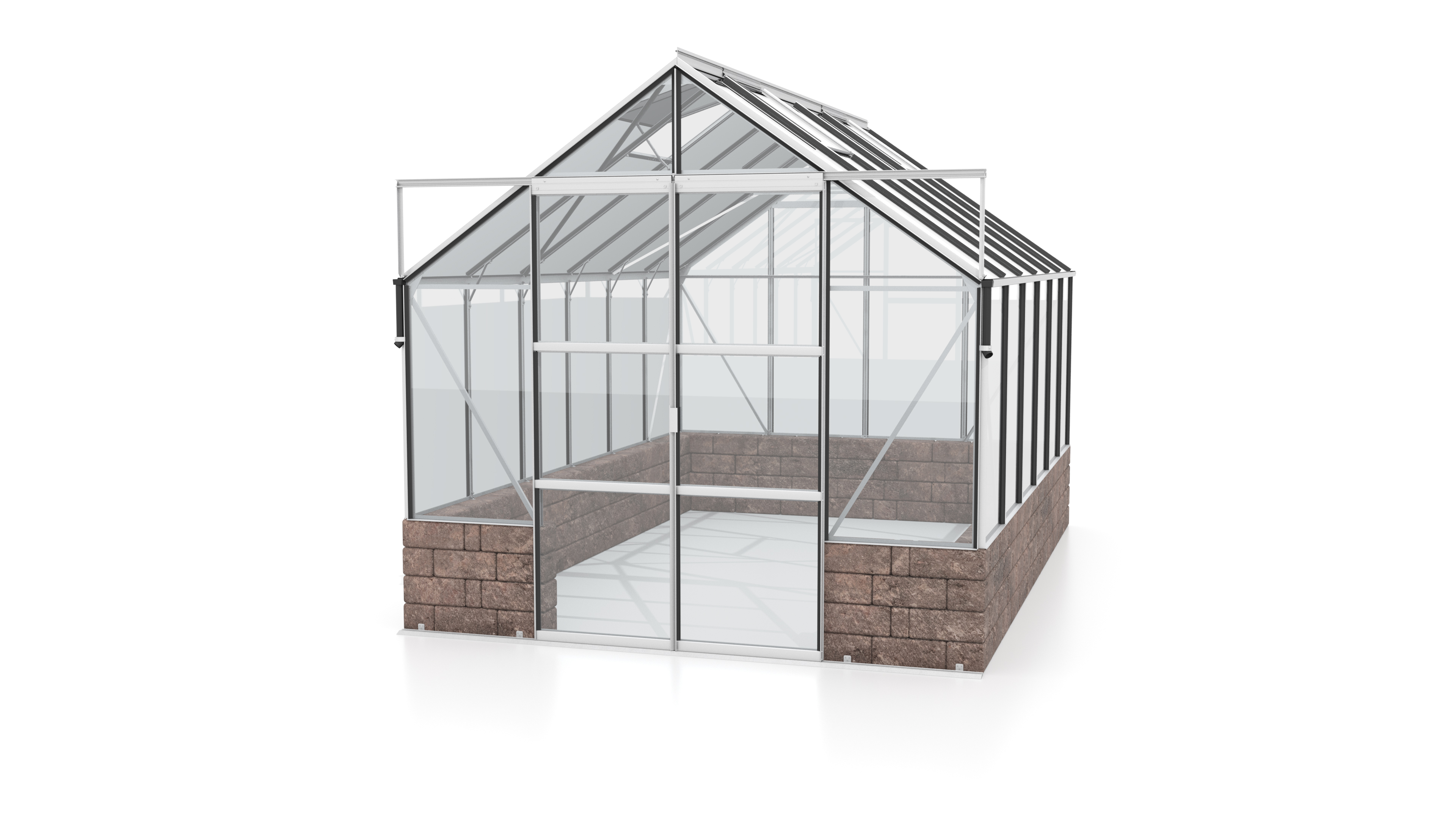 Vitavia Gewächshaus Cassandra 9900 inkl. Sockelmauer - 9,9 m² -Alu-blank eloxiert-Sockel Herbstlaub