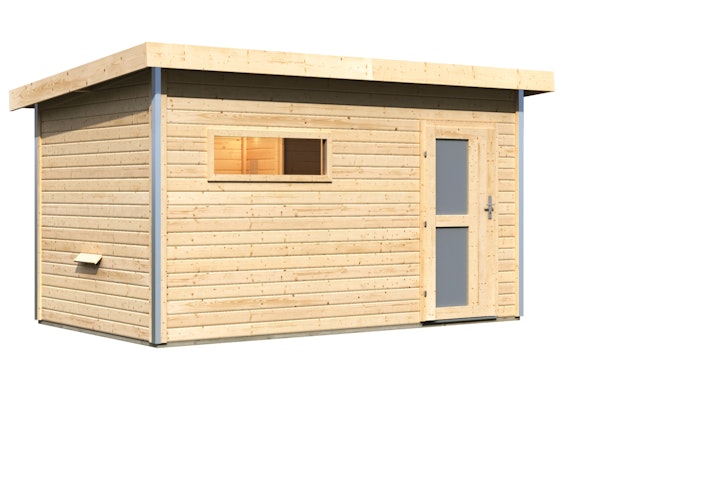 Karibu Saunahaus Skrollan 3 mit Vorraum naturbelassen (Rechteckfenster) inkl. gratis Sauna-Zubehörset im Wert von 234,94 €