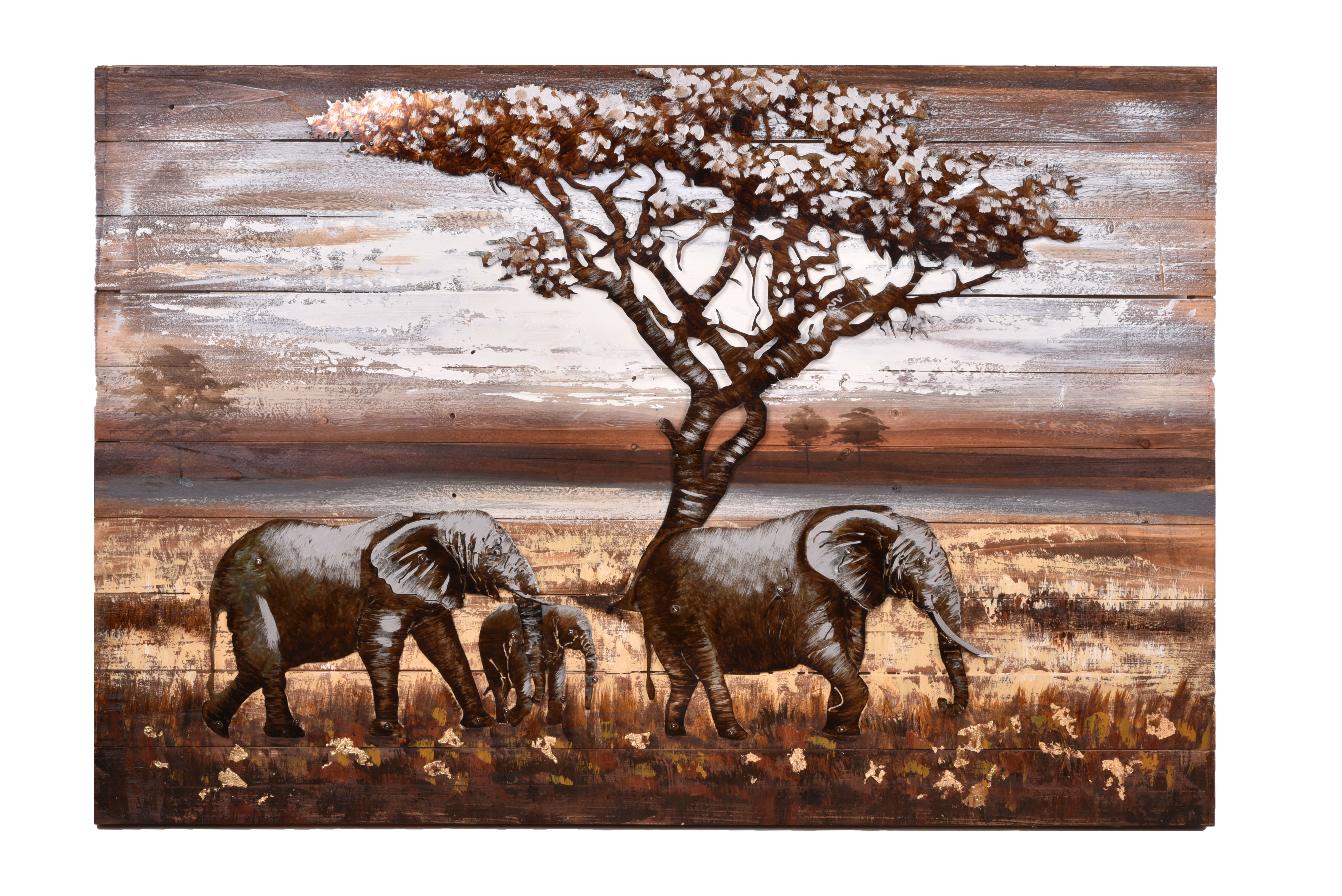 3D Metallbild Elefanten 120 x 80 cm, Holz / Stahlblech