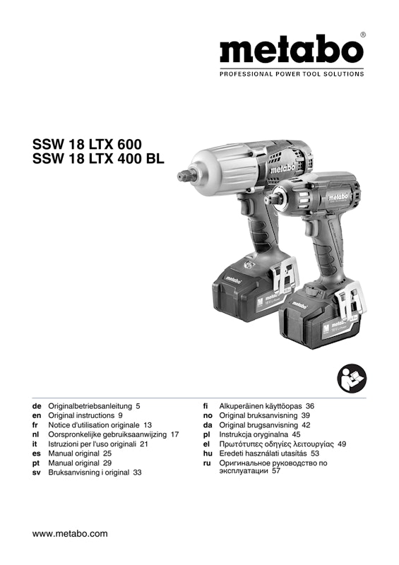 Bedienungsanleitung fÃ¼r Metabo Akku-Schlagschrauber SSW 18 LTX 400 BL
