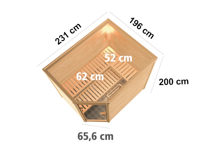 Karibu Sauna Tanami - Massivholzsauna mit Eckeinstieg 38 mm inkl. gratis Sauna-Zubehörset im Wert von 234,94 €