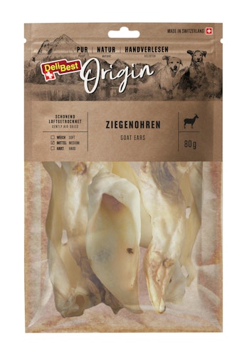 DeliPet Origin Ziegenohren 80 Gramm Hundesnacks