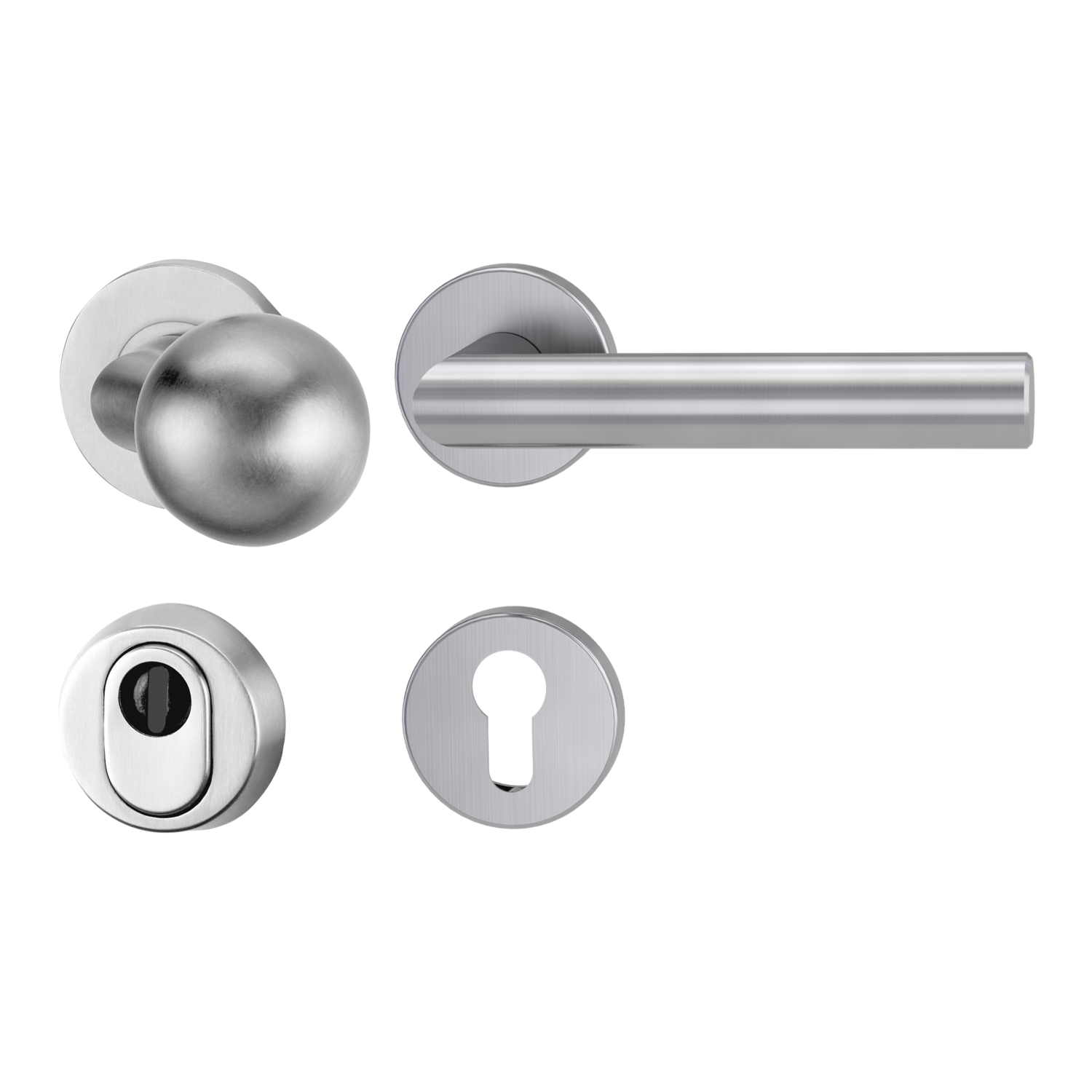 Griffwerk LUCIA PROFESSIONAL Schraubtechnik -Edelstahl matt Schutzrosettengarnitur -Knopf R3 -ZA -Kombi-Innenrosettensatz rund